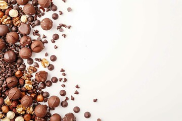 Chocolate covered nuts on white  - obrazy, fototapety, plakaty
