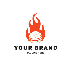 burning burger and fire logo