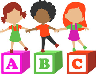 Cheerful Kids With ABC Block