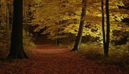 Very beautiful fall forest at night with an epic fall foliage