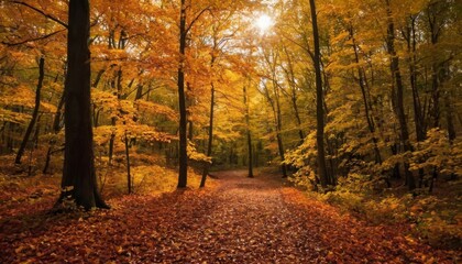 Obraz premium Very beautiful fall forest at night with an epic fall foliage