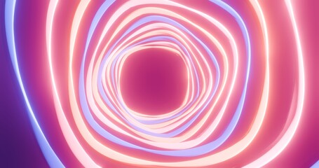Abstract spiral pattern of glowing colorful neon in dark background 3d rendering
