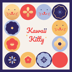 Kawaii Cats vector illustration  Smiling Kitty, cute and round-faced cat