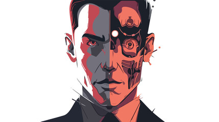 Half cyborg half human man businessman vector illustration