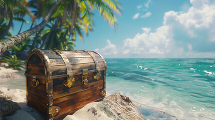 Fototapeta premium Pirate treasure chest on a deserted island 