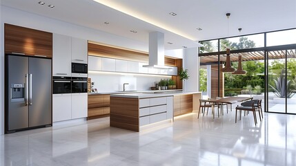 Modern kitchen interior design with luxurious furniture in a contemporary house