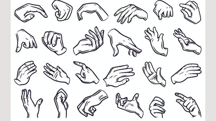 Hand gestures outline line stroke icons set. Vector 