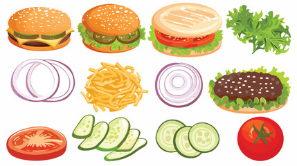 Burger ingredients collection. DIY burger elements isolated