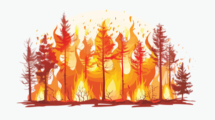 Burning trees and bright orange flame with smoke spre