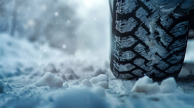 tire with treads with patterns of large hearts rolling on a snowy road