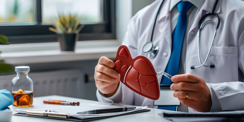 Anatomical model of the human heart in doctor's hands cardiological consultation treatment of heart diseases Kidney Disease Awareness Day