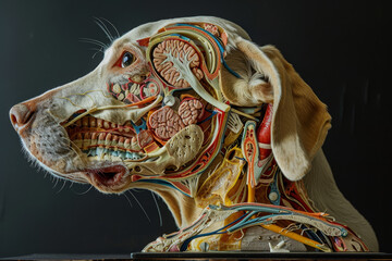 Anatomical Model of a Dog's Head with Detailed Structures.