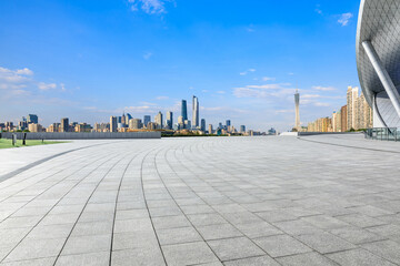 Empty square floors and city skyline with modern buildings scenery in Guangzhou