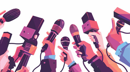 Interview news microphones and voice recorder in hand - obrazy, fototapety, plakaty