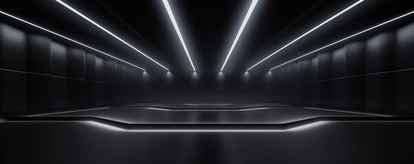 Empty hall with modern led lights, modern interior, garage, futuristic showroom design, generated by ai