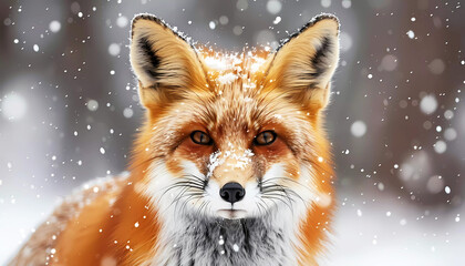 Beautiful red fox in snow landscape. Generative ai design.