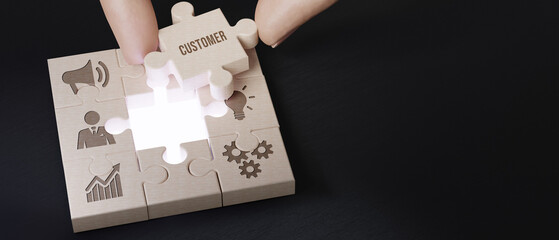 Customer service and care, patron protection, customer personalization. 3d illustration - obrazy, fototapety, plakaty