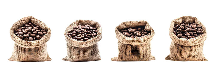Coffee beans burlap sack on transparent background. Generative ai design art.