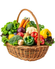 a full basket over flowing with fresh vegetables isolated on transparent background