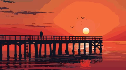  Man figure at the pier on the sea at sunset. Vector  © Noman
