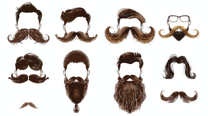 Man hair mustache beards collection. Hipster high