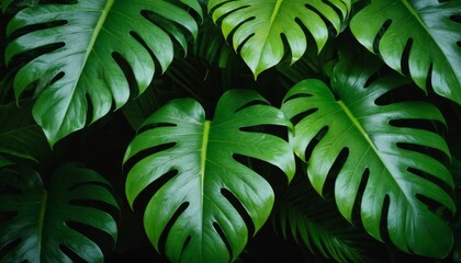 Creative nature green background, tropical leaf banner or floral jungle pattern concept.