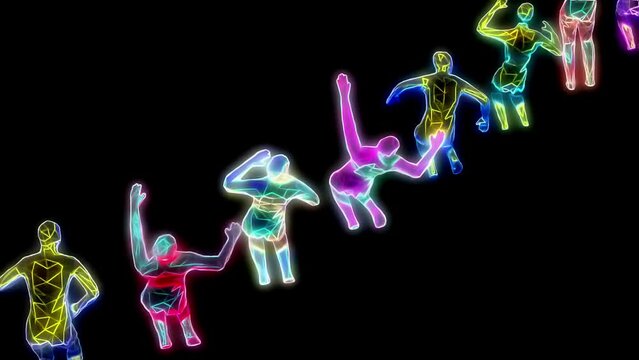A crowd of neon people dancing