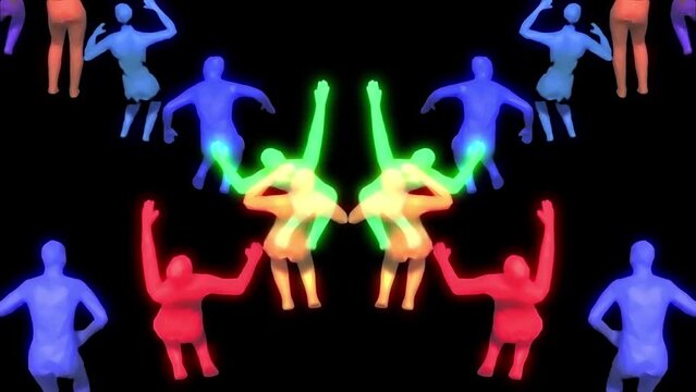 A crowd of neon people dancing
