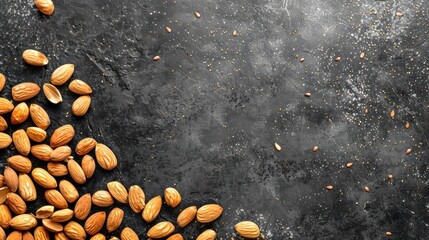 Rich Black Background Adorned with Scattered Coffee Beans
