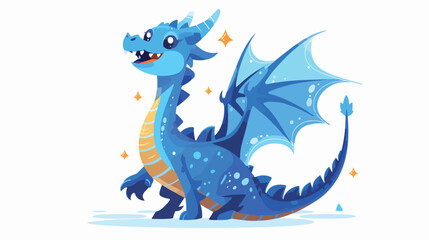 Cartoon blue dragon bounces. Vector illustration on white