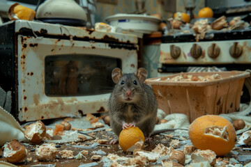 Rat Amidst Abandoned Room with Vintage Objects.