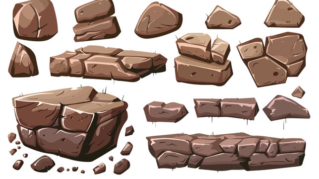 Cartoon brown stone assets and buttons For Ui Game on