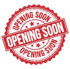 OPENING SOON text on red round stamp sign