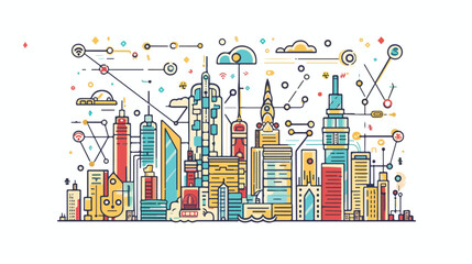 Modern Modern smart city graphic flat line design sty