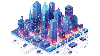 Modern smart city isometric vector illustration