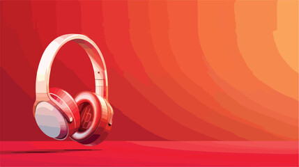 Modern style headphones on the red orange background.