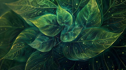Delve into a mesmerizing illustration of a vibrant green leaf, intricately designed with lifelike textures and details through the innovative use of Generative AI technology. 