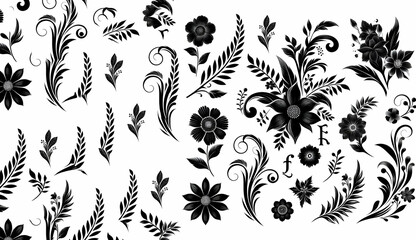 Minimalistic flower icon black design floral contour art monochrome emblem, generative ai