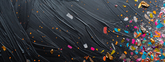 Golden Confetti on Black: Oil Painting Texture for Product Presentation, Scattered Pieces, Ample...