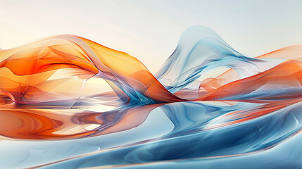 a blue and orange color abstract painting of a number surrounded by water, Generate AI.