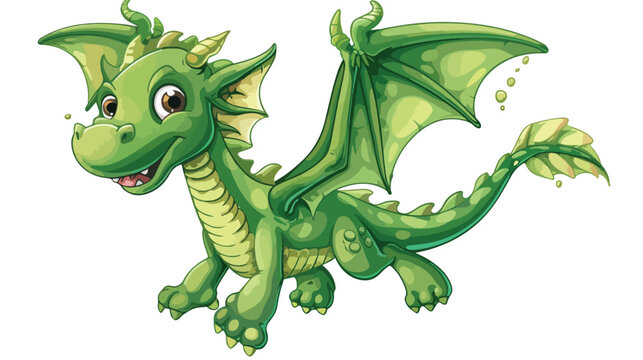 Cartoon cute green dragon flying illustration Vector