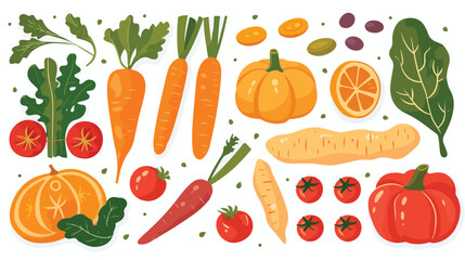 Natural organic vegetables food sticker set. Raw carr