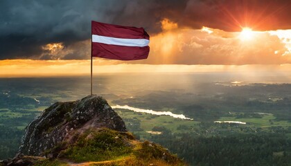 The Flag of Latvia On The Mountain - obrazy, fototapety, plakaty