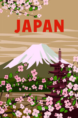 Poster mountain Japan Fuji travel vintage