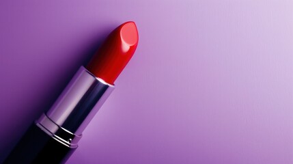 Bright red lipstick on violet background, spring and summer makeup trends, cosmetic beauty and...