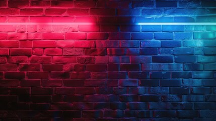 Brick walls without plaster provide a background and texture, as does neon lighting. red and blue neon background lighting.