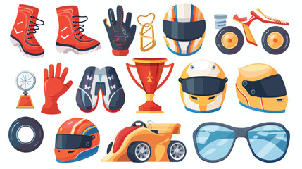 Cartoon racing elements collection. Winner cup racing