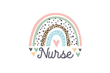 Retro Nurse Rainbow Sublimation T shirt design, Nurse