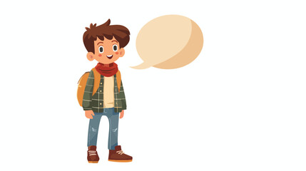 Cartoon school boy with speech bubble flat vector isolated