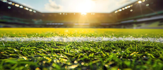 Lawn in the soccer stadium. Generative ai design concept art.